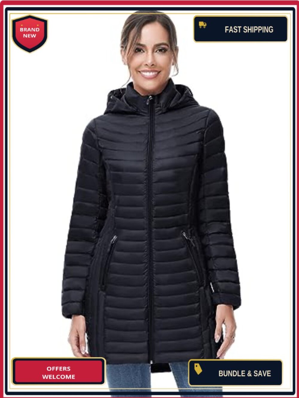 Ultra Light Down Jacket Packable Puffer Coat Hooded Mid Length Winter